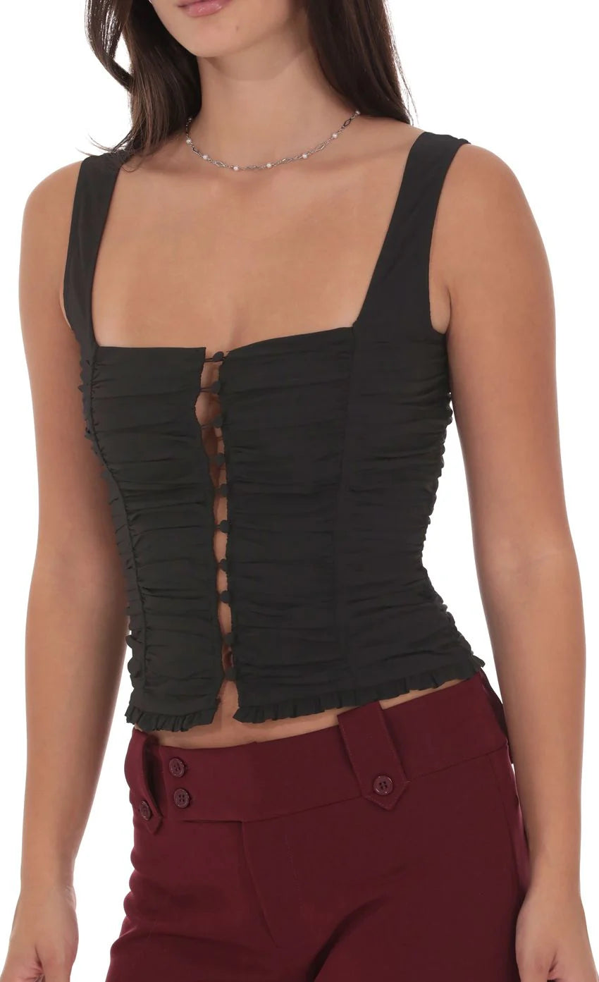 Ruched Button Top in Black
