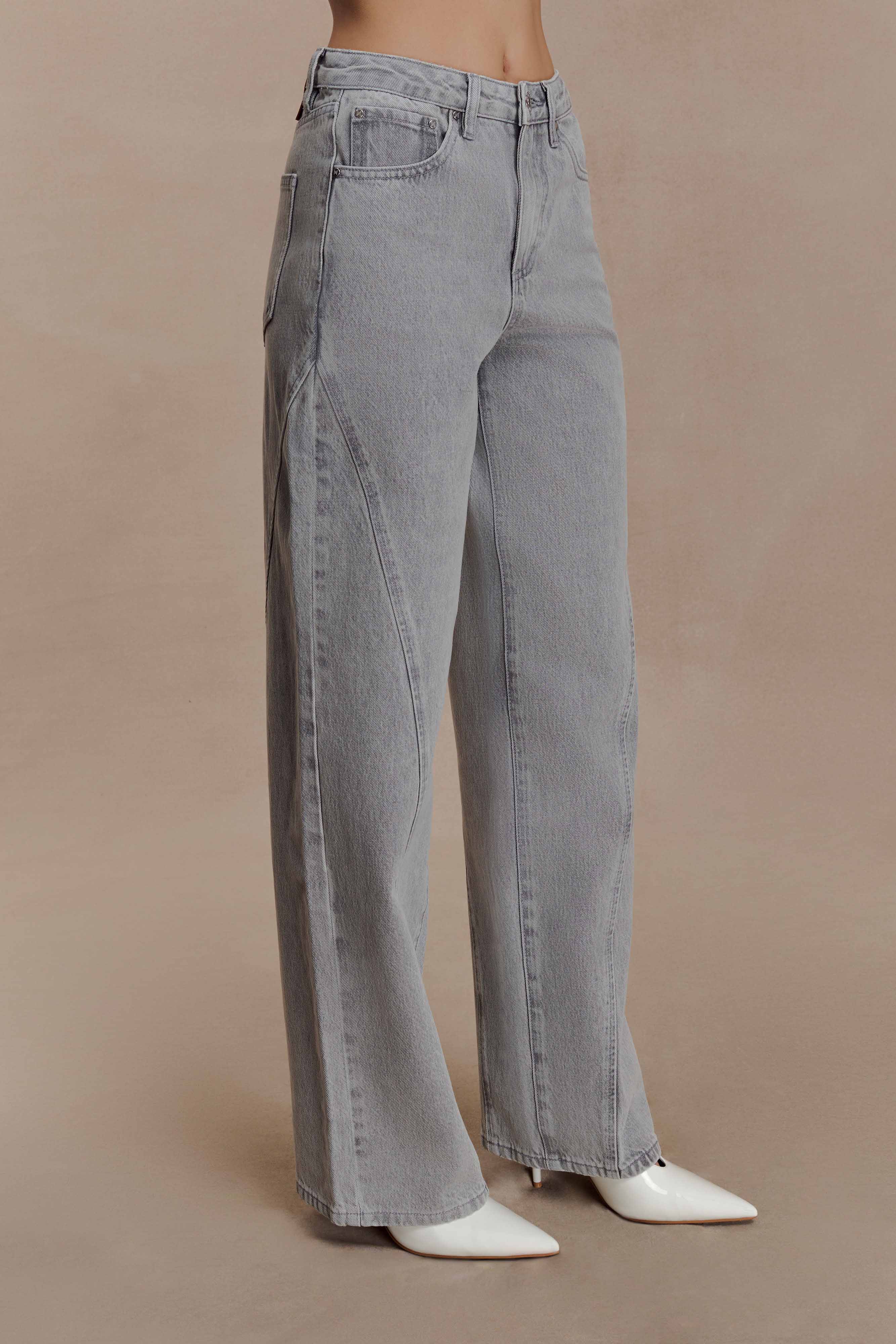 Georgette Mid Rise Paneled Denim Jeans Grey
