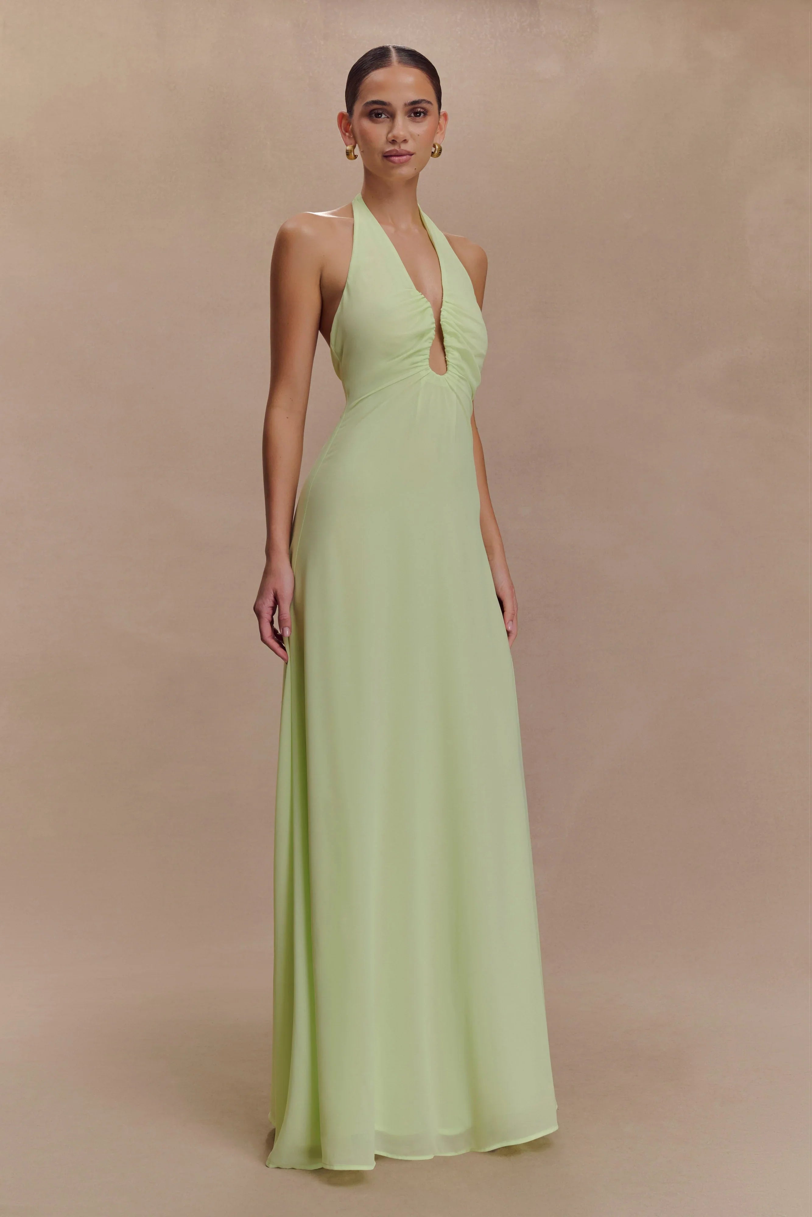 Malakhai Chiffon Halter Maxi Dress Pastel Green