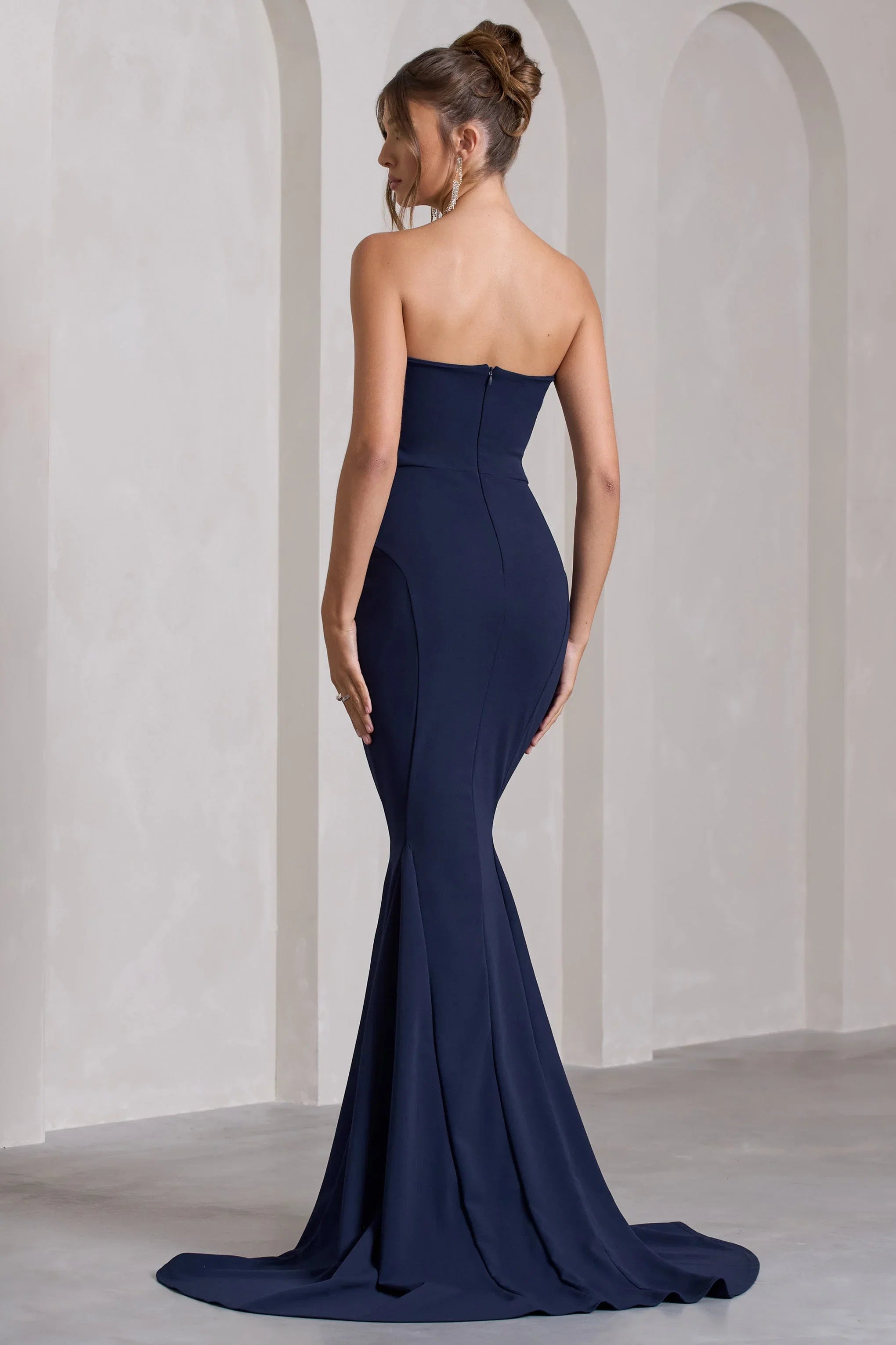 Impress Me Navy Strapless Bandeau Fishtail Maxi Dress