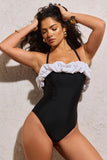 Portofino Black Halter Neck Ruffle Trim Swimsuit