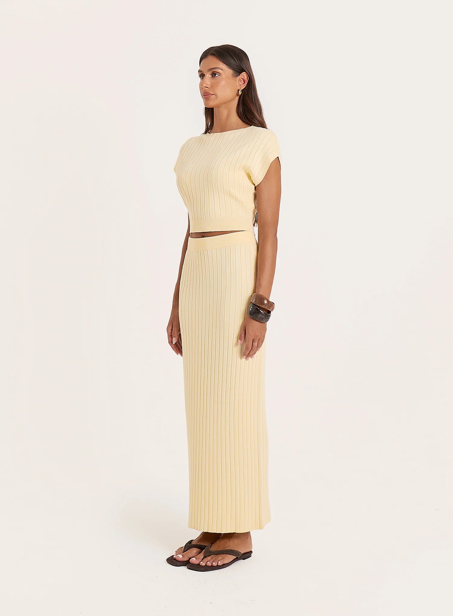 Yellow Knitted High Neck Sleeveless Top