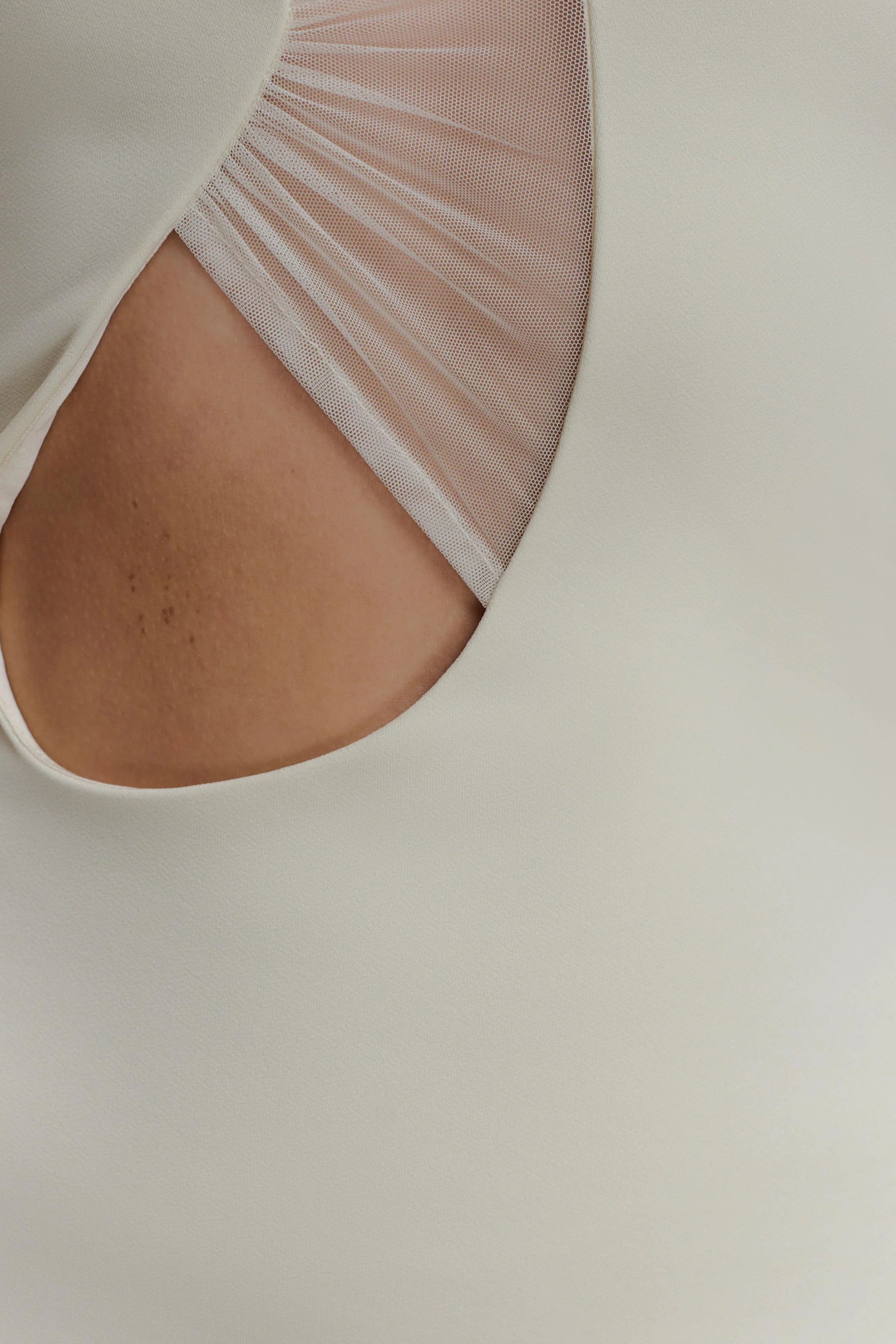 Aubree Crepe And Mesh Maxi Dress Ivory