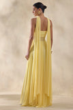 Lyvoria Lemon Bandeau Maxi Dress With Mesh Detail And Scarf