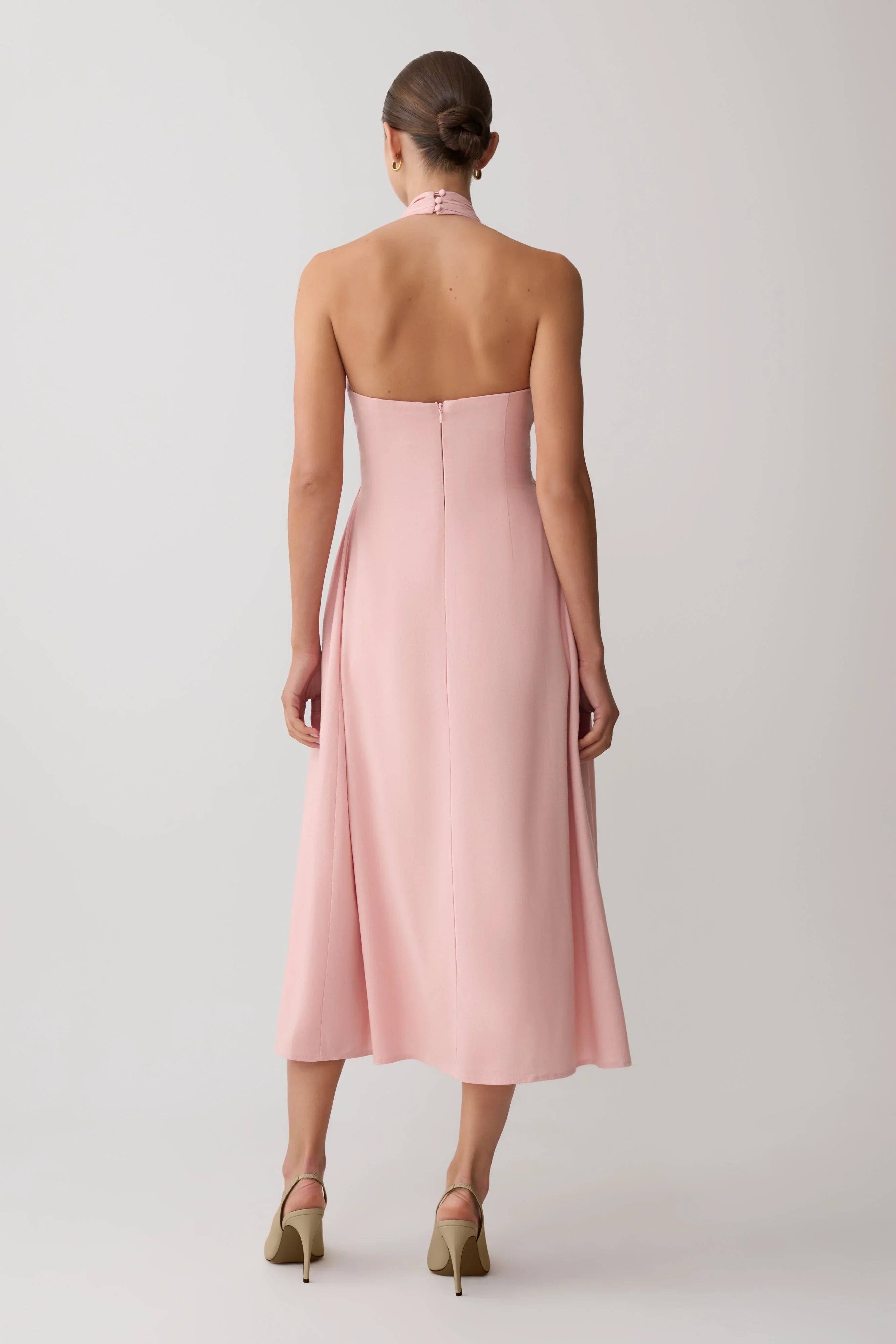 Rosie Linen Halter Midi Dress Pink