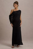 Aeliana Black Strappy V Neck Maxi Dress With Chiffon Sash