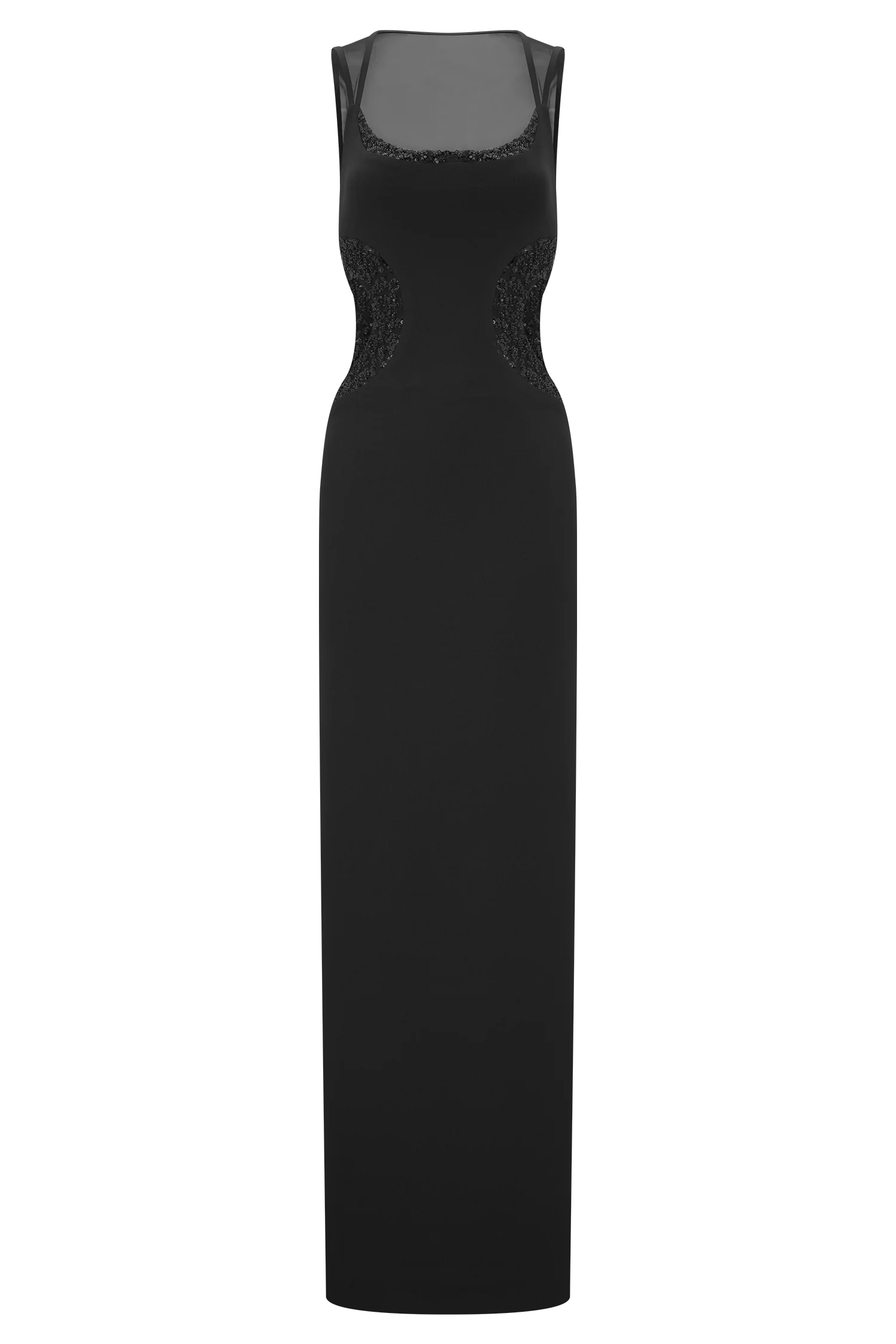 Angelique Beaded Crepe Maxi Dress Black