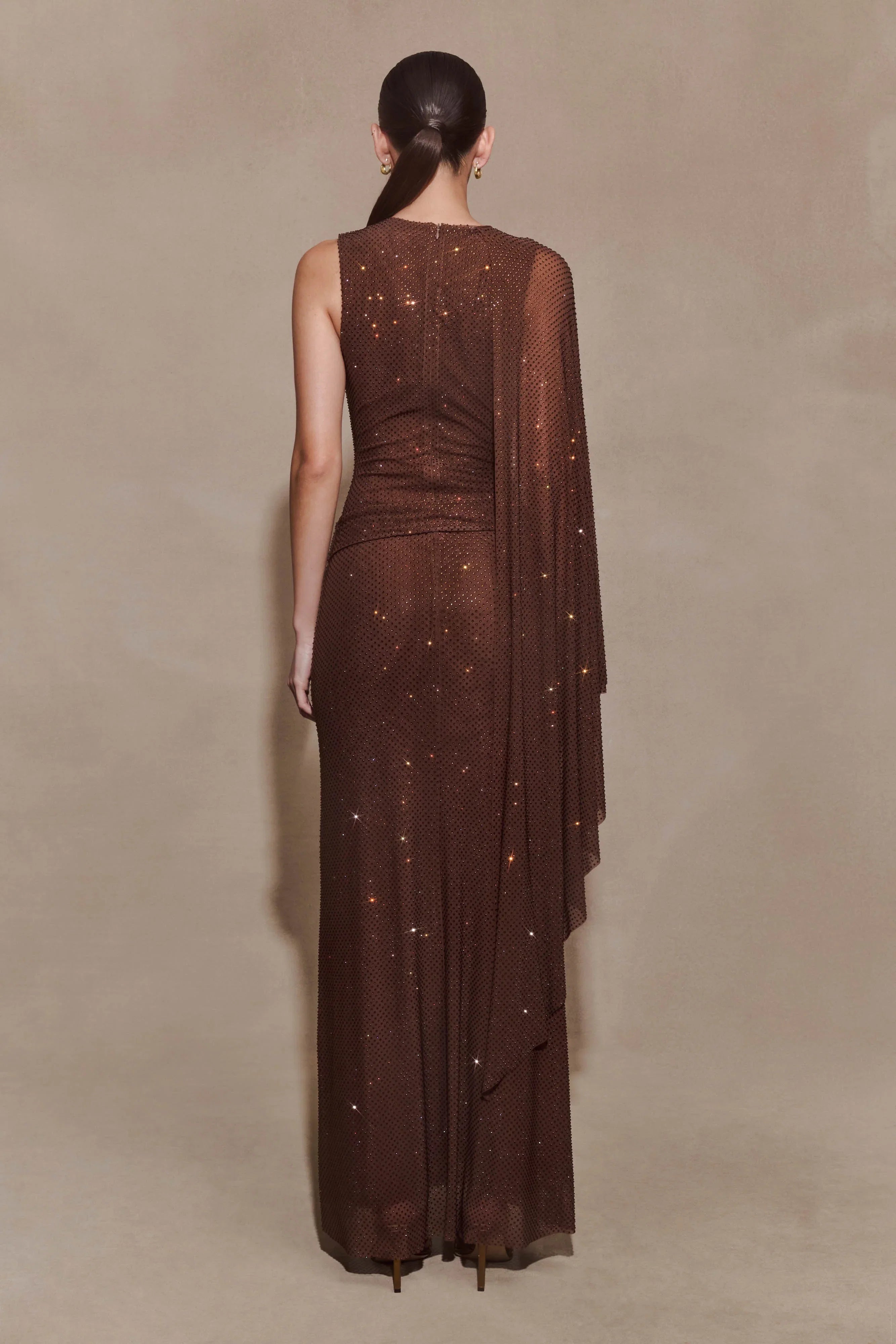 Bakari Diamante Cape Maxi Dress Chocolate