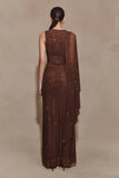 Bakari Diamante Cape Maxi Dress Chocolate
