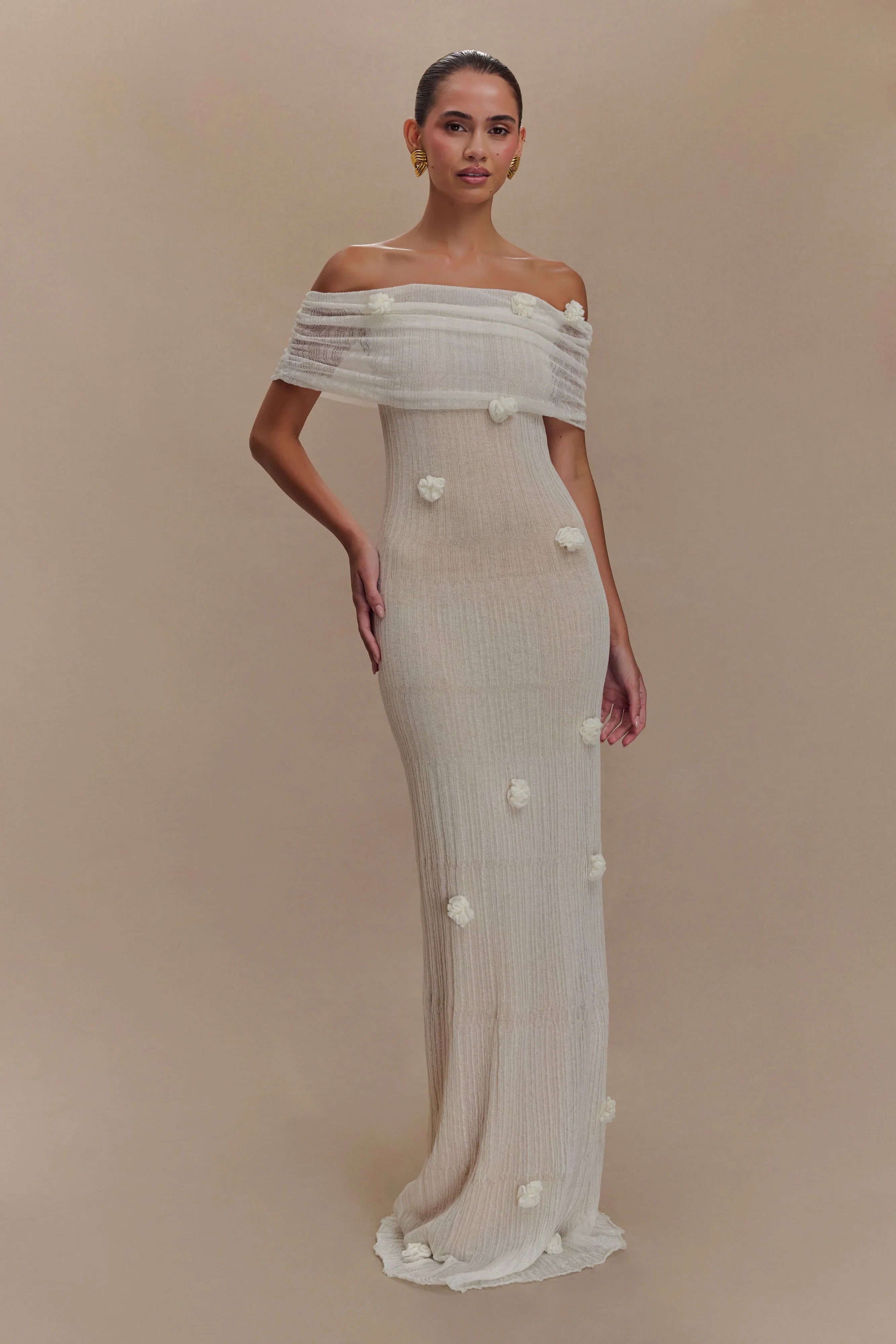 Brynn Orchid Knit Maxi Dress Ivory