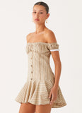 Jumana Off Shoulder Mini Dress Off White Stripe
