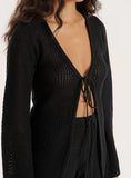 Black Crochet Tie Front Top