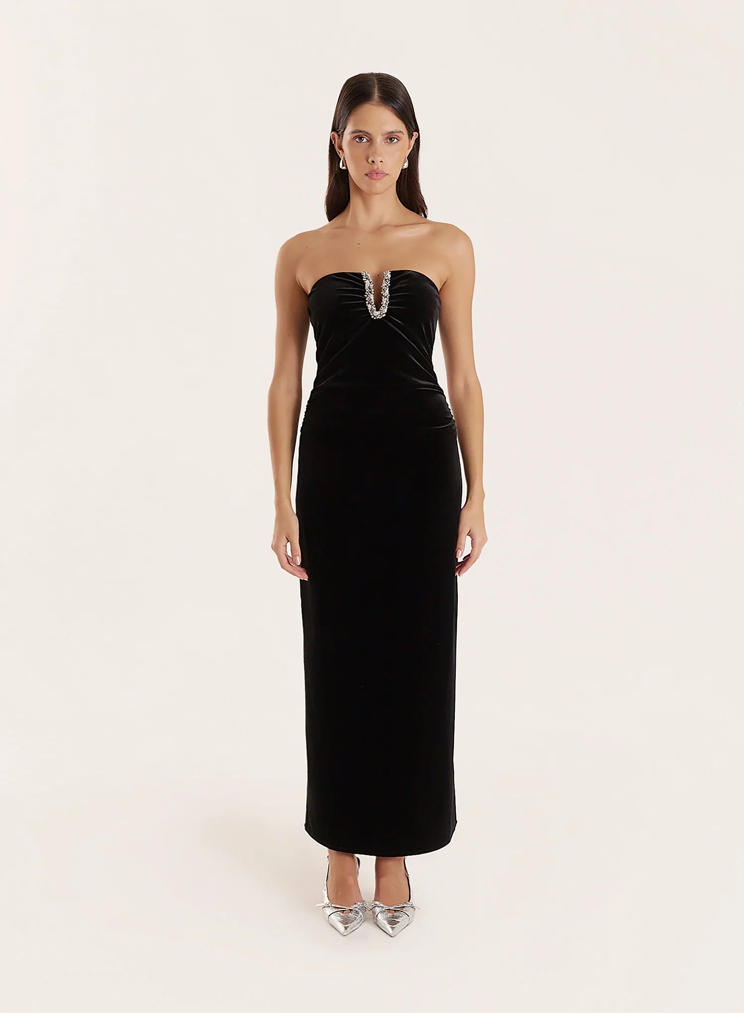 Black Embellished Velvet Midaxi Dress