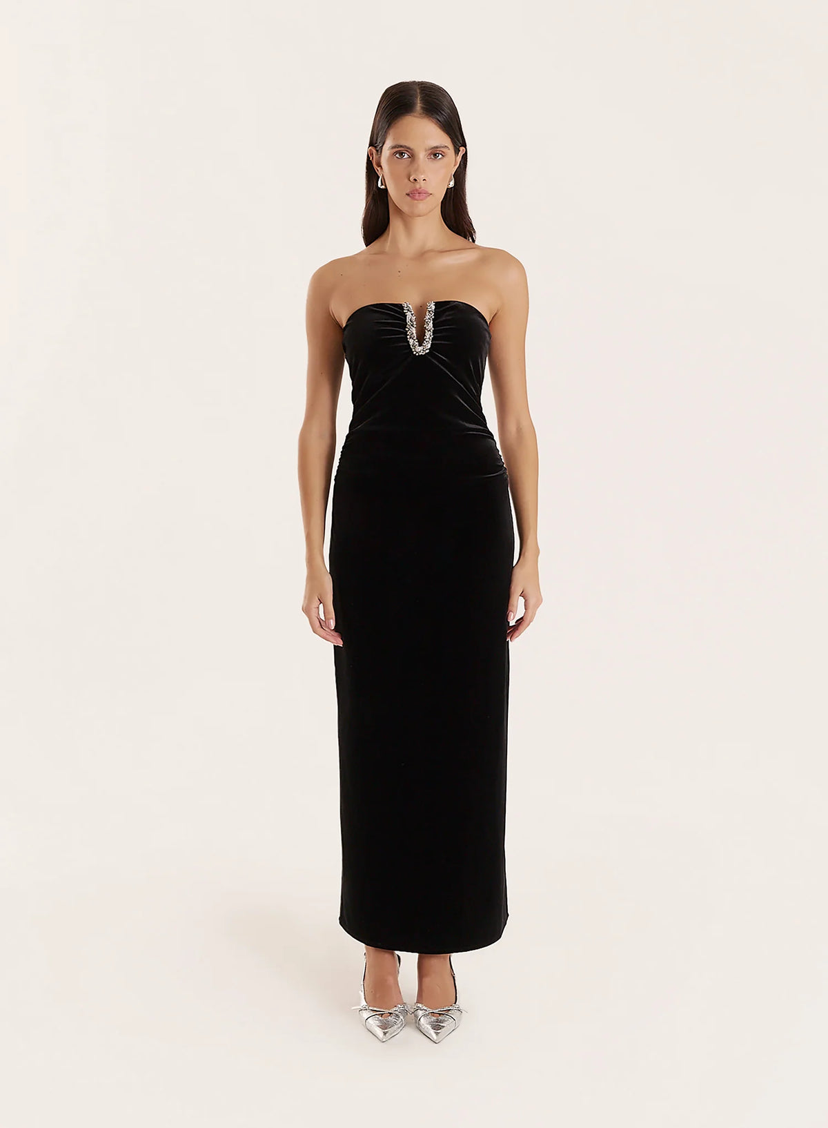 Black Embellished Velvet Midaxi Dress