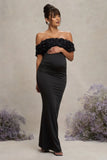 Inflorescence Black Mesh Floral Bardot Maternity Maxi Dress