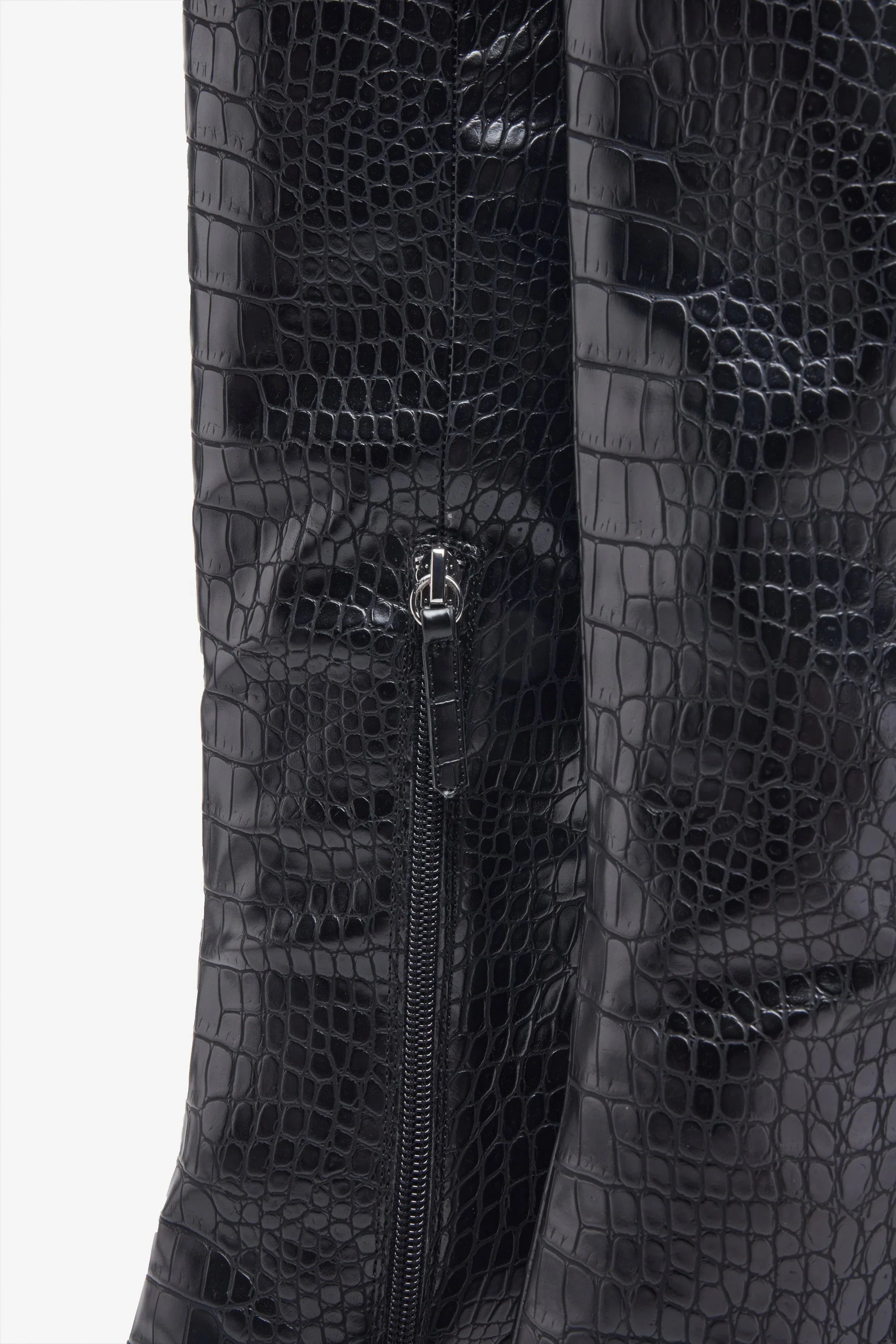 Uptown Black Croc Fitted Over Knee Pointed Heeled Boots
