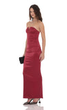 Satin V Strapless Maxi Dress in Maroon