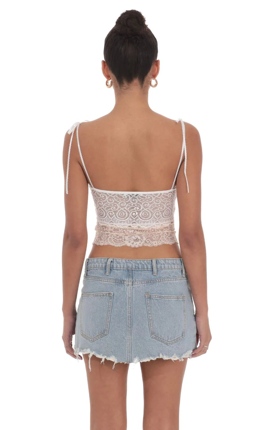 Two Toned Lace Top in White