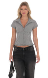 Button Up Ruffle Top in Black Gingham