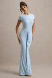 Vincenza Powder Blue Short Sleeve Gathered Maxi Dress