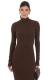 Ribbed Knit Mock Neck Maxi Dress in Brown