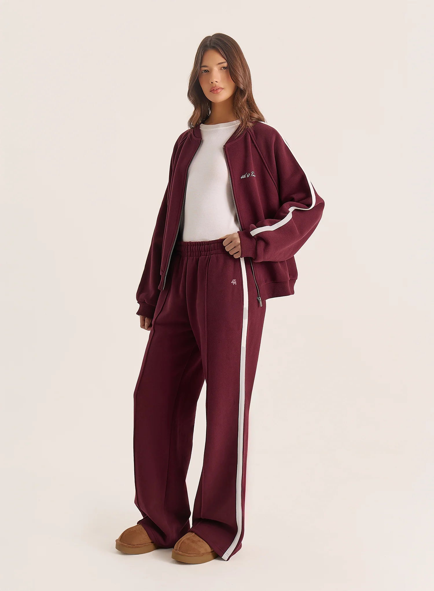 Burgundy Side Striped 4th Branded Joggers