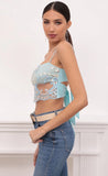 Roma Top in Aqua and Off White Lace