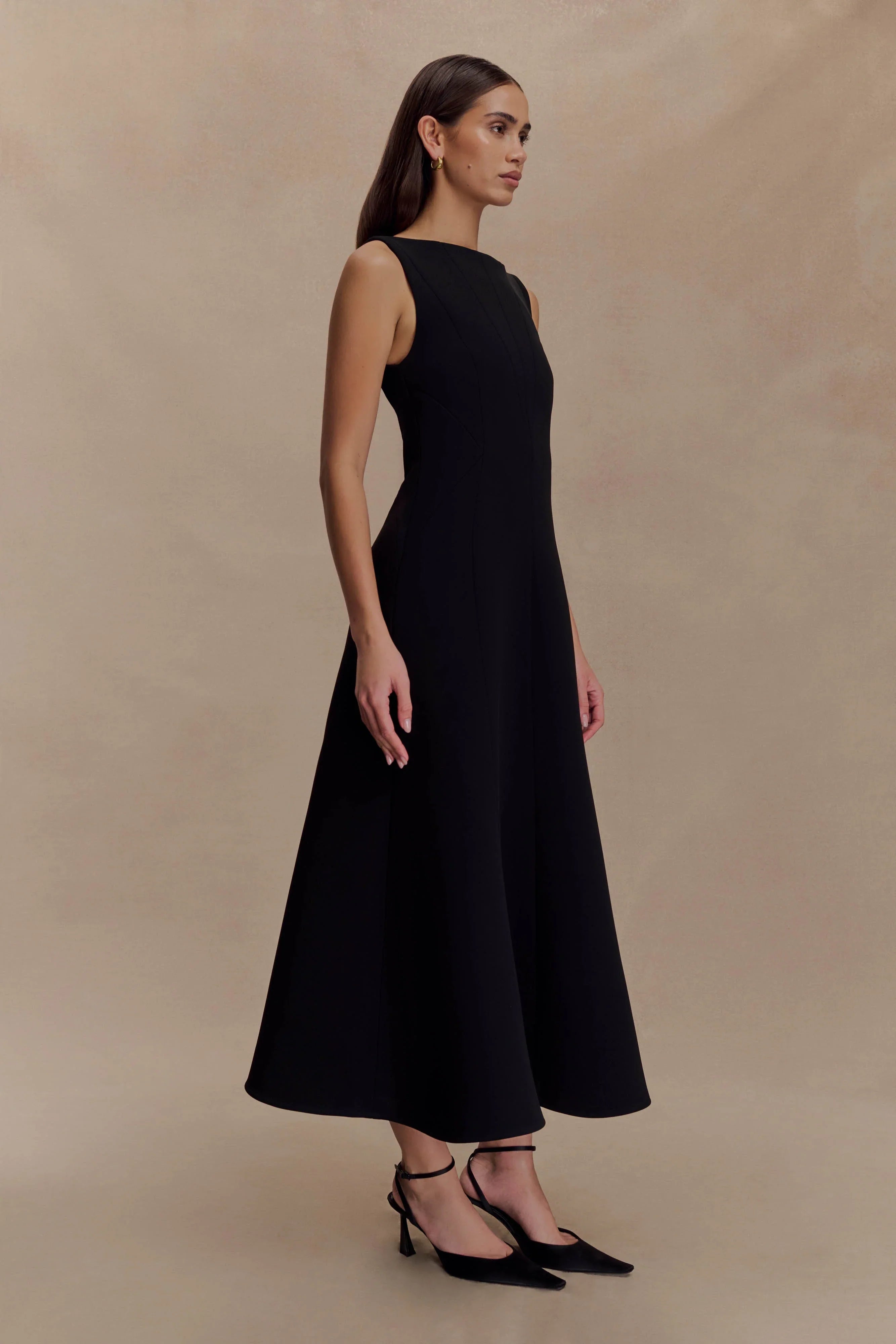 Callista Crepe A Line Midi Dress Black