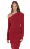 Off Shoulder Long Sleeve Maxi Dress in Red