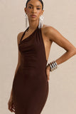 Delisse Brown Asymmetric Neck Maxi Dress