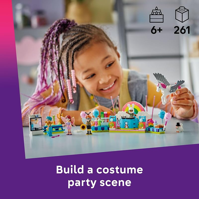 LEGO Friends Costume Party with Unicorn Fairy Pretend Play Building Toy Interactive Storytelling Playset with Cat and Unicorn Toys Creative Birthday Gift Idea for Girls Boys 6 42661