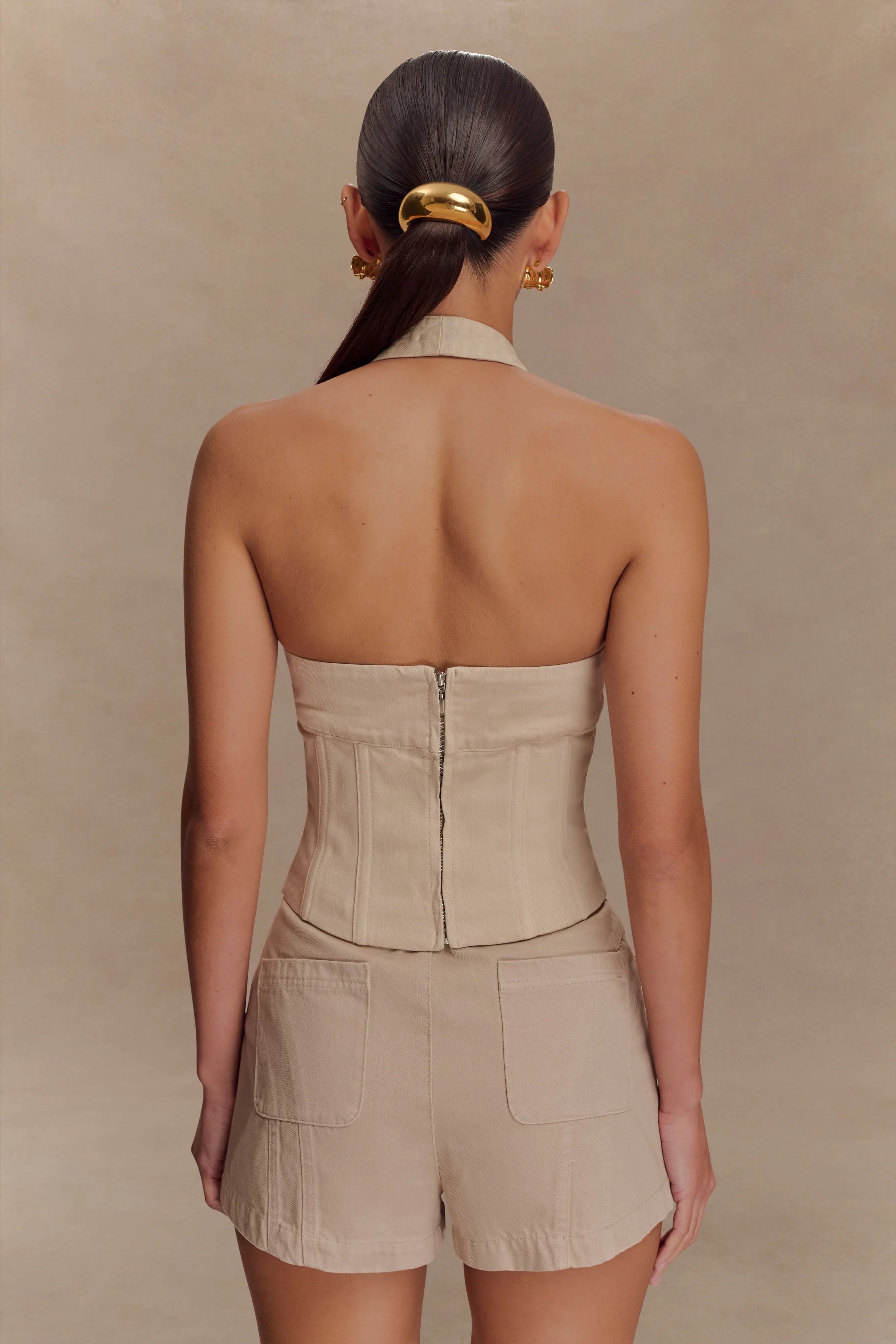 Meadow Denim Corset Halter Top Stone Wash