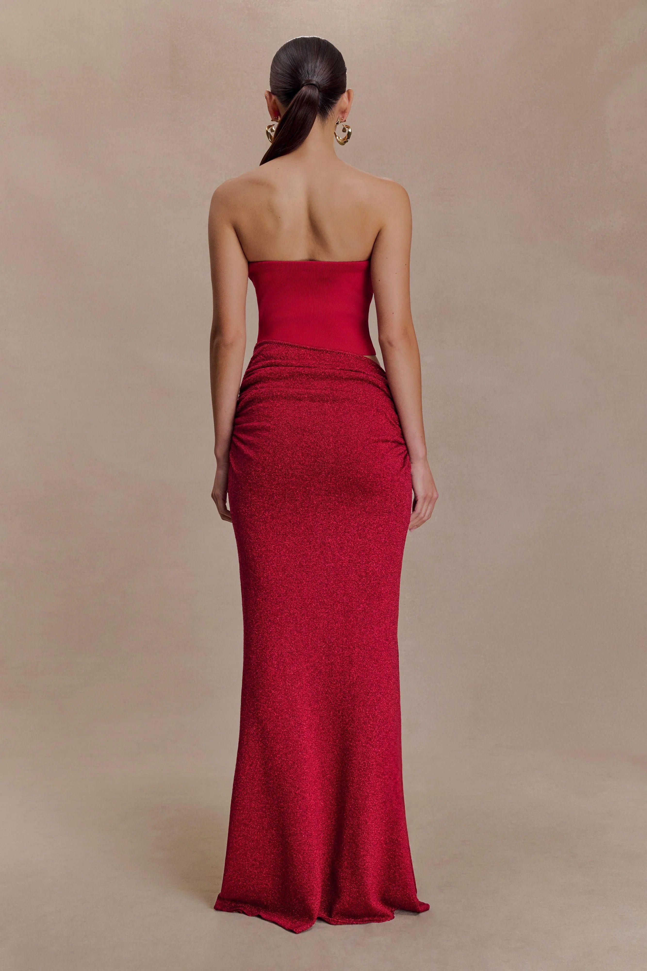 Jasiel Strapless Knit Maxi Dress Red