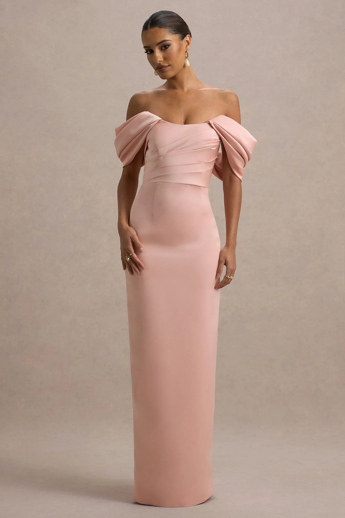 Annita Light Pink Satin Bardot Maxi Dress