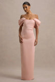 Annita Light Pink Satin Bardot Maxi Dress