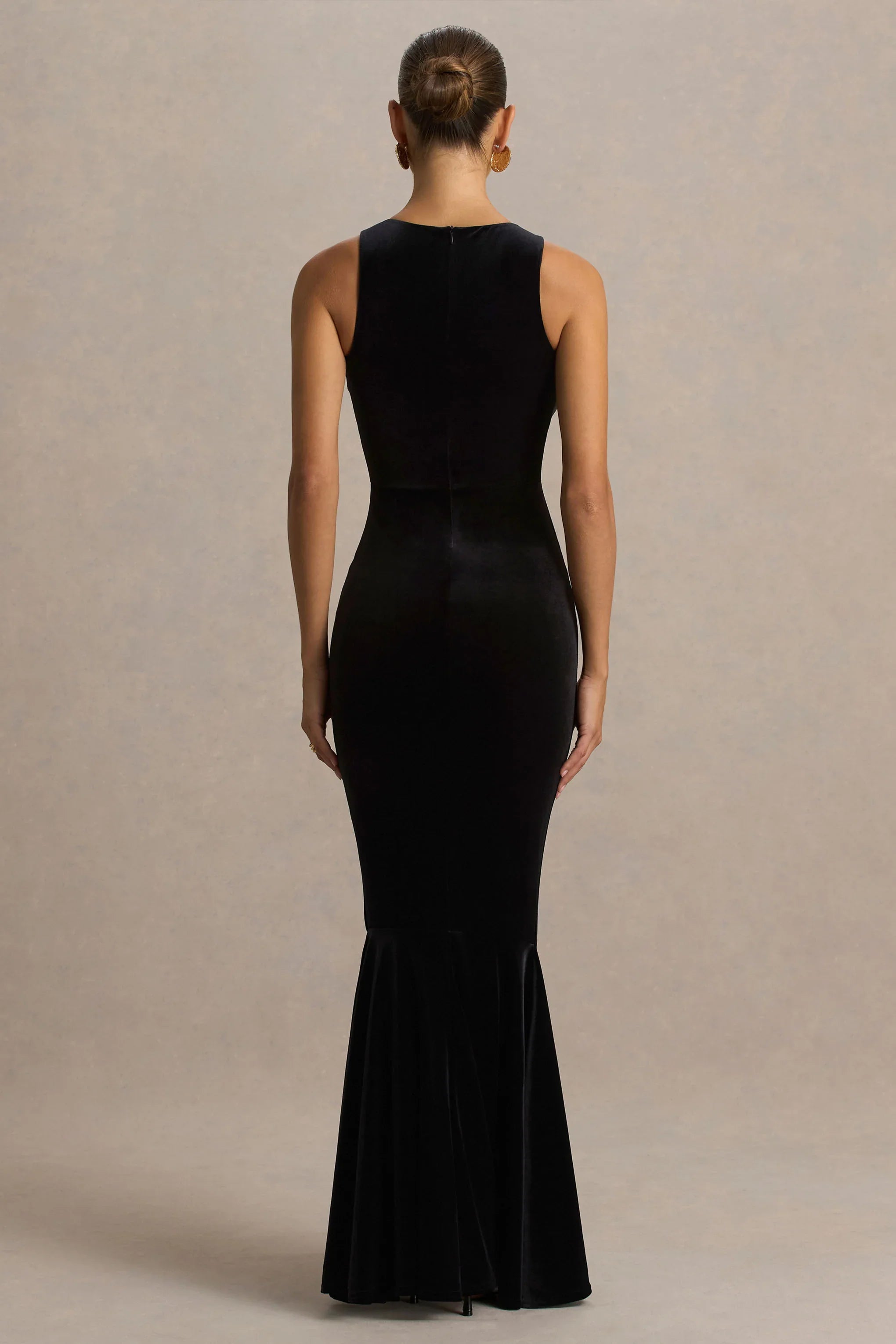 Pippa Black Velvet Crew Neck Mermaid Maxi Dress
