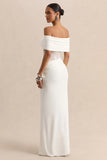 Forsya White Bardot Neck Maxi Dress With Lace Detailing