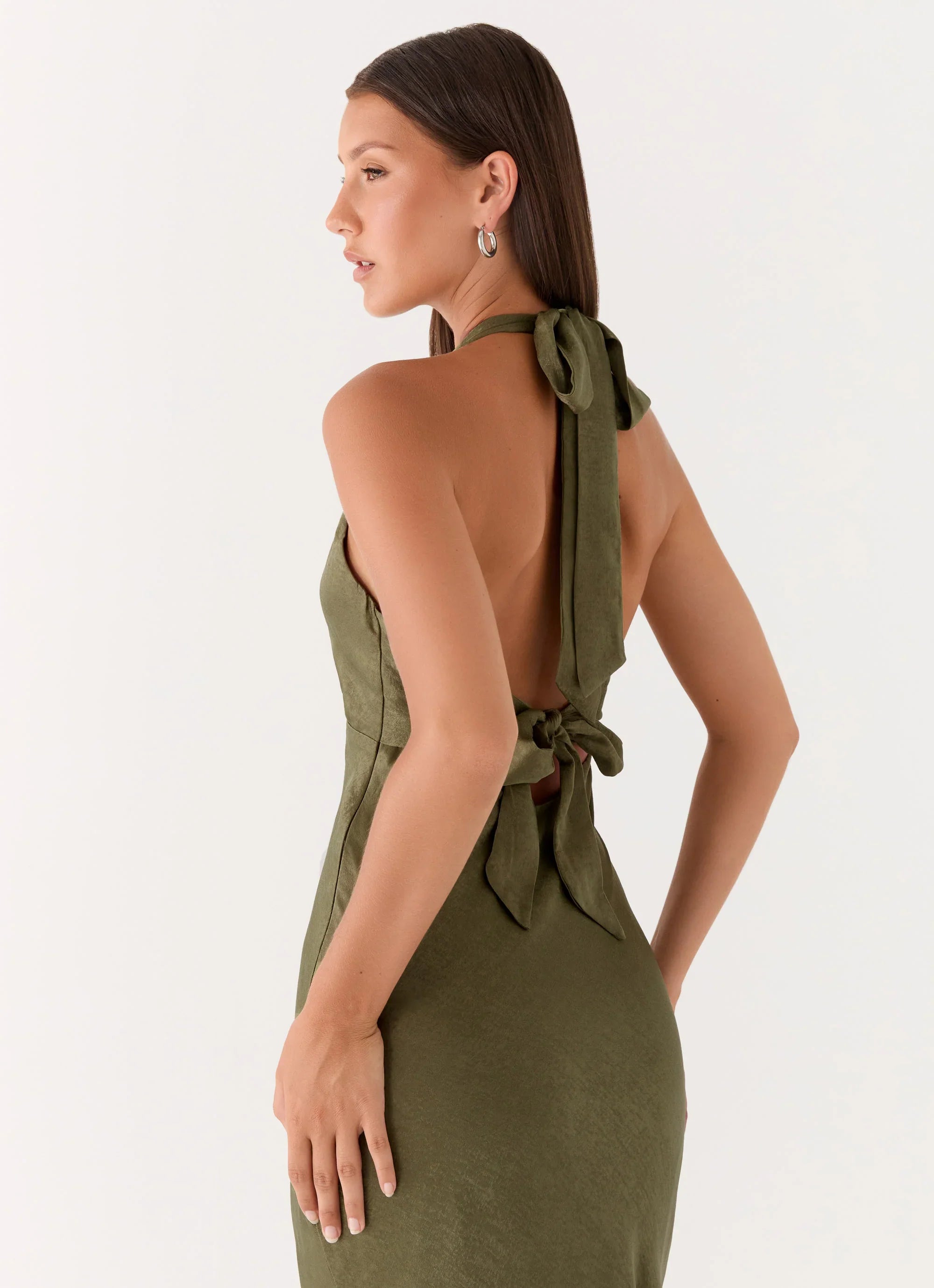 Heavy Hearted Satin Maxi Dress Khaki