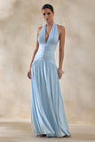 Bettina Powder Blue Plunge Neck Maxi Dress With Gathered Detailing