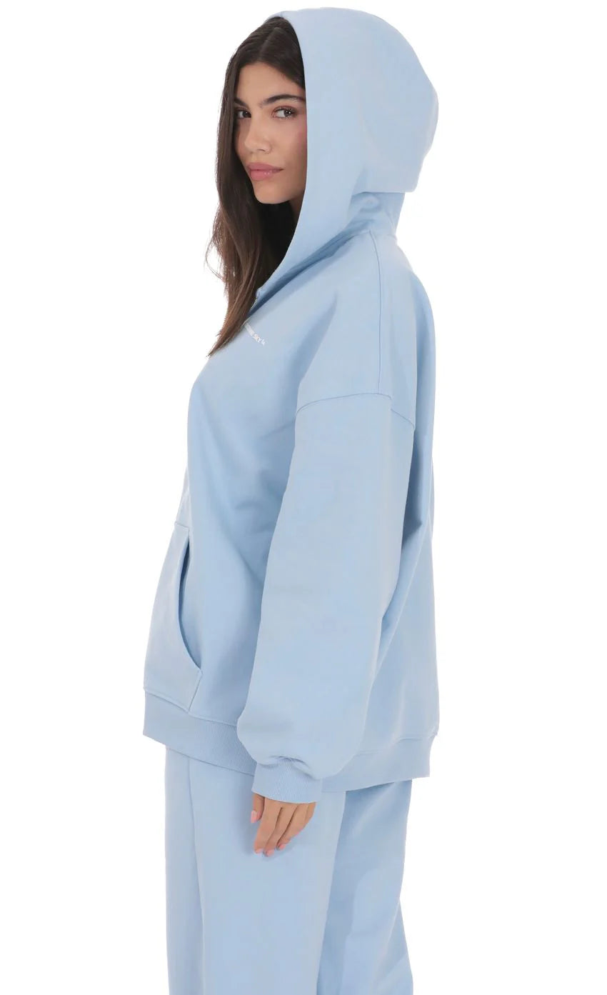 Oversize Zip Up Hoodie in Light Blue