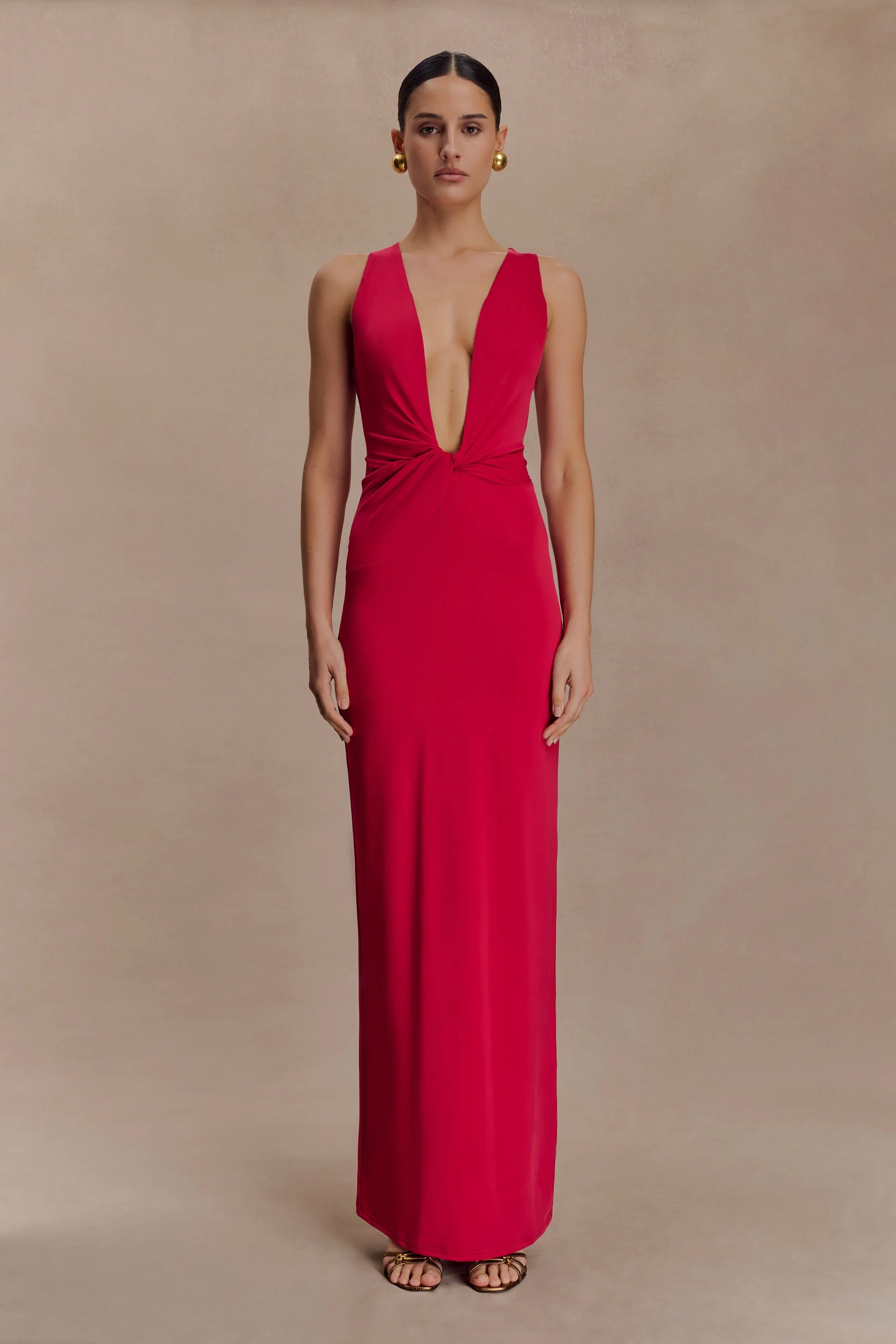 Stella Draped Slinky Maxi Dress Fuchsia Pink