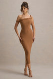 Salome Brown Twisted Asymmetric Midi Dress
