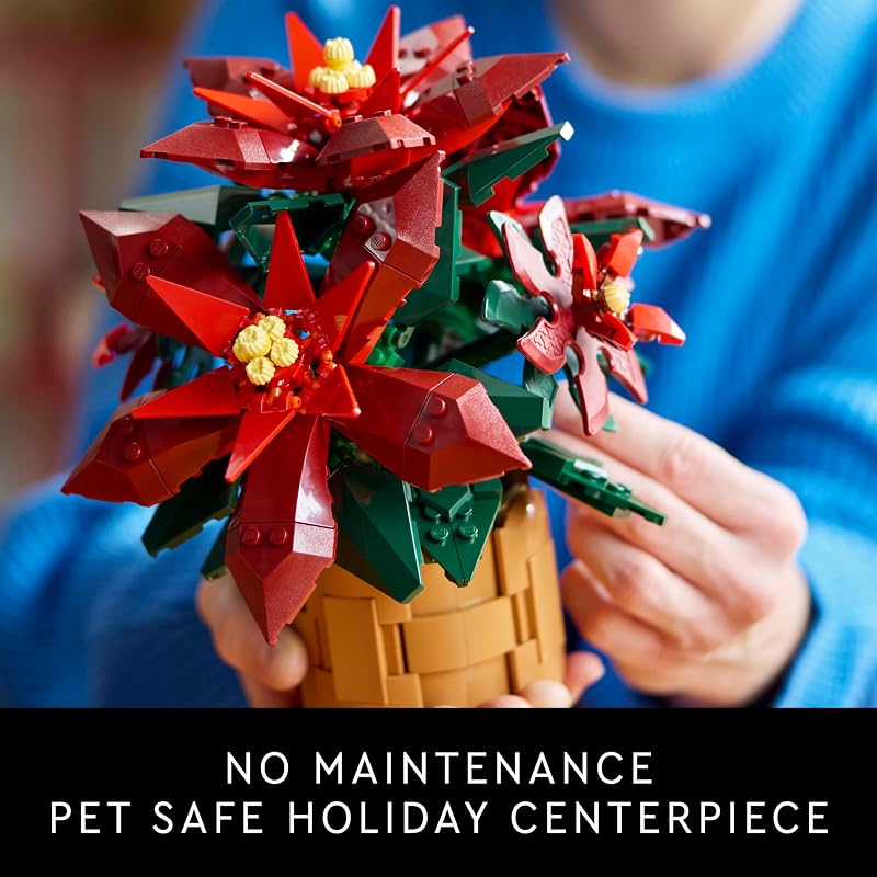 LEGO Icons Poinsettia Building Sets for Adults Artificial Flowers for Decoration Festive Holiday Flowers for Table Centerpiece 10370