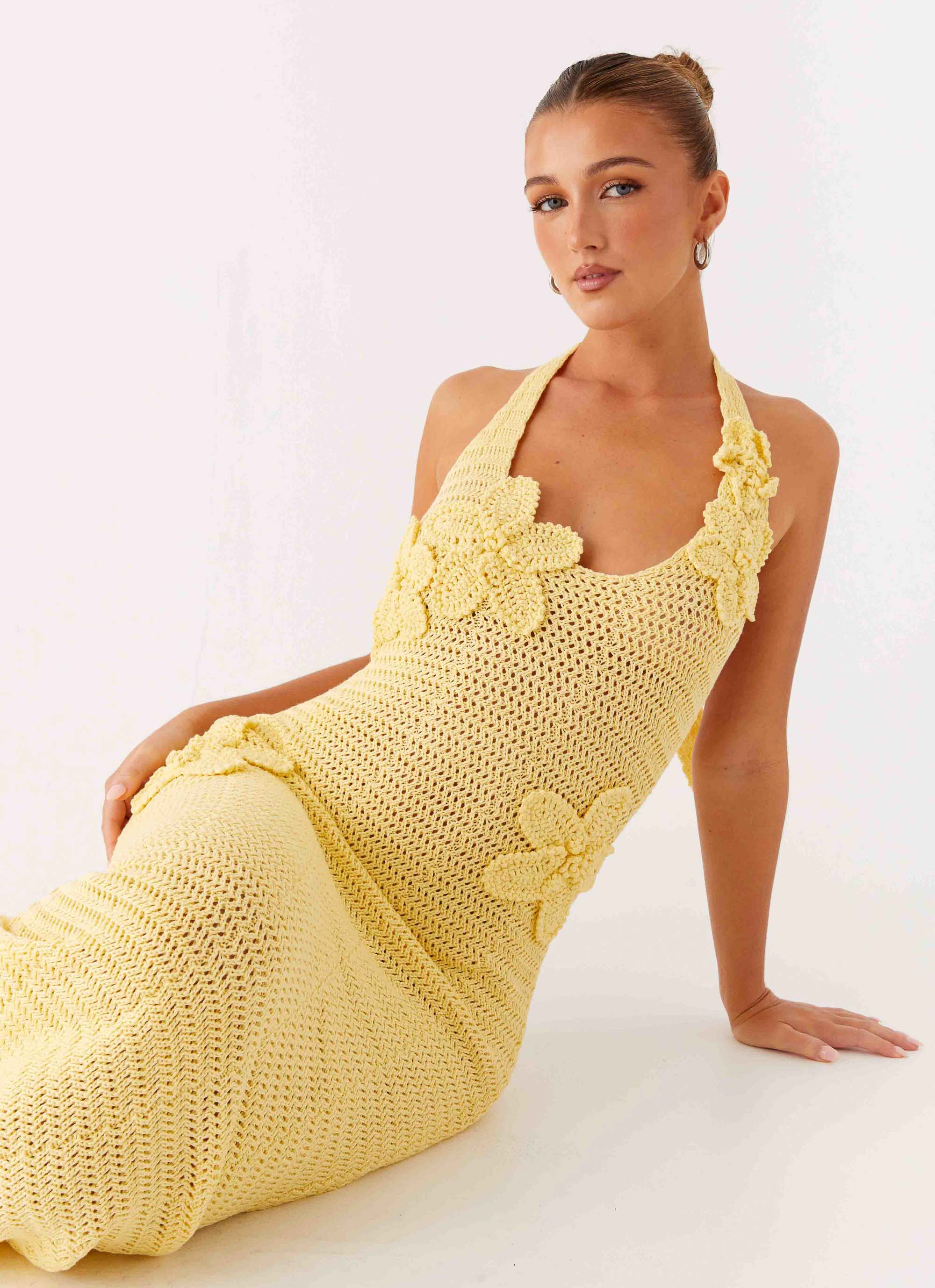 Novalee Flower Crochet Maxi Dress Yellow