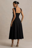 Andromeda Black Sweetheart Neck Midi Dress
