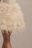 Peaches Champagne Strapless Mini Dress With Volume Feather Hem