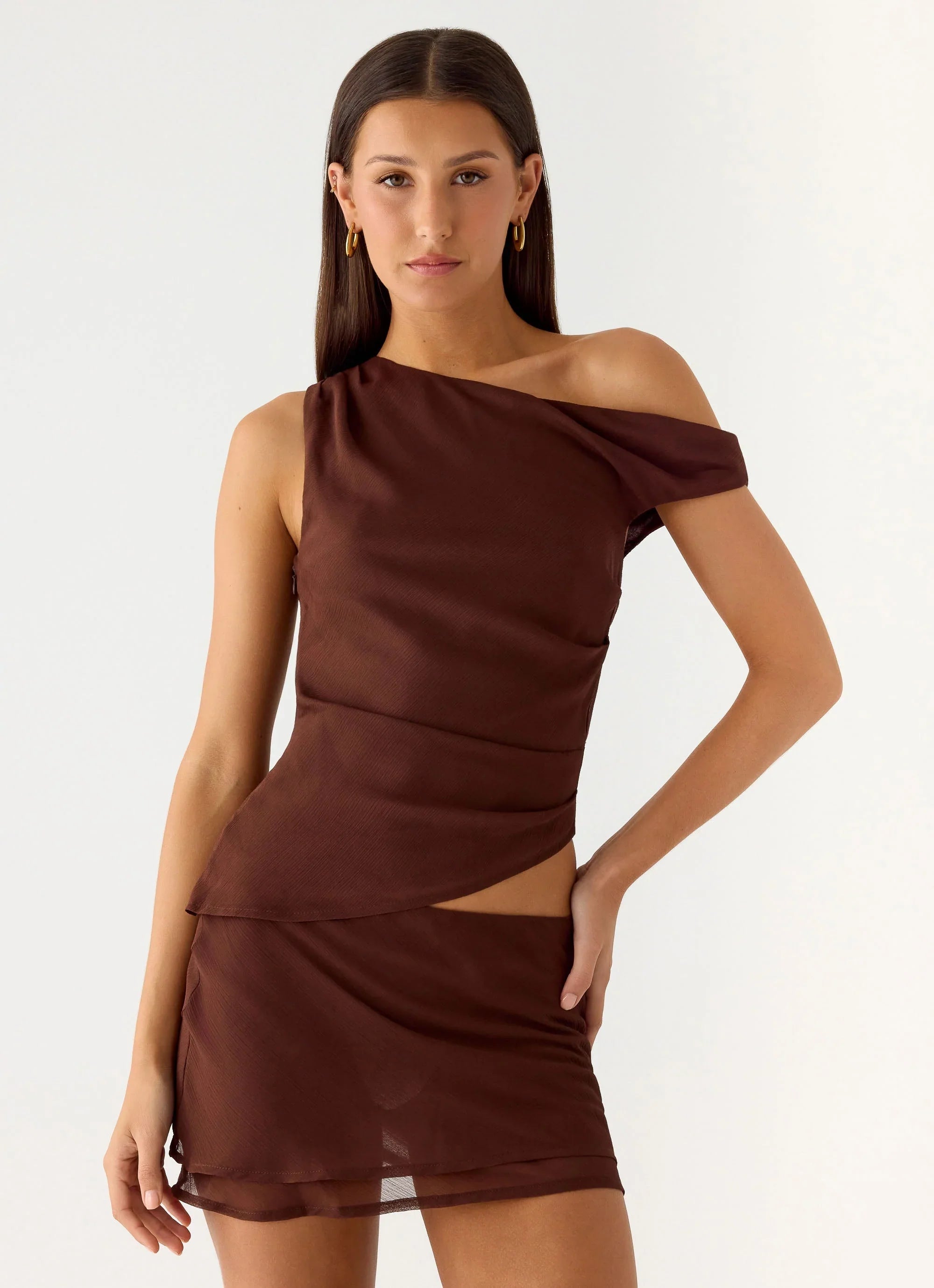 Stereotype One Shoulder Top Chocolate
