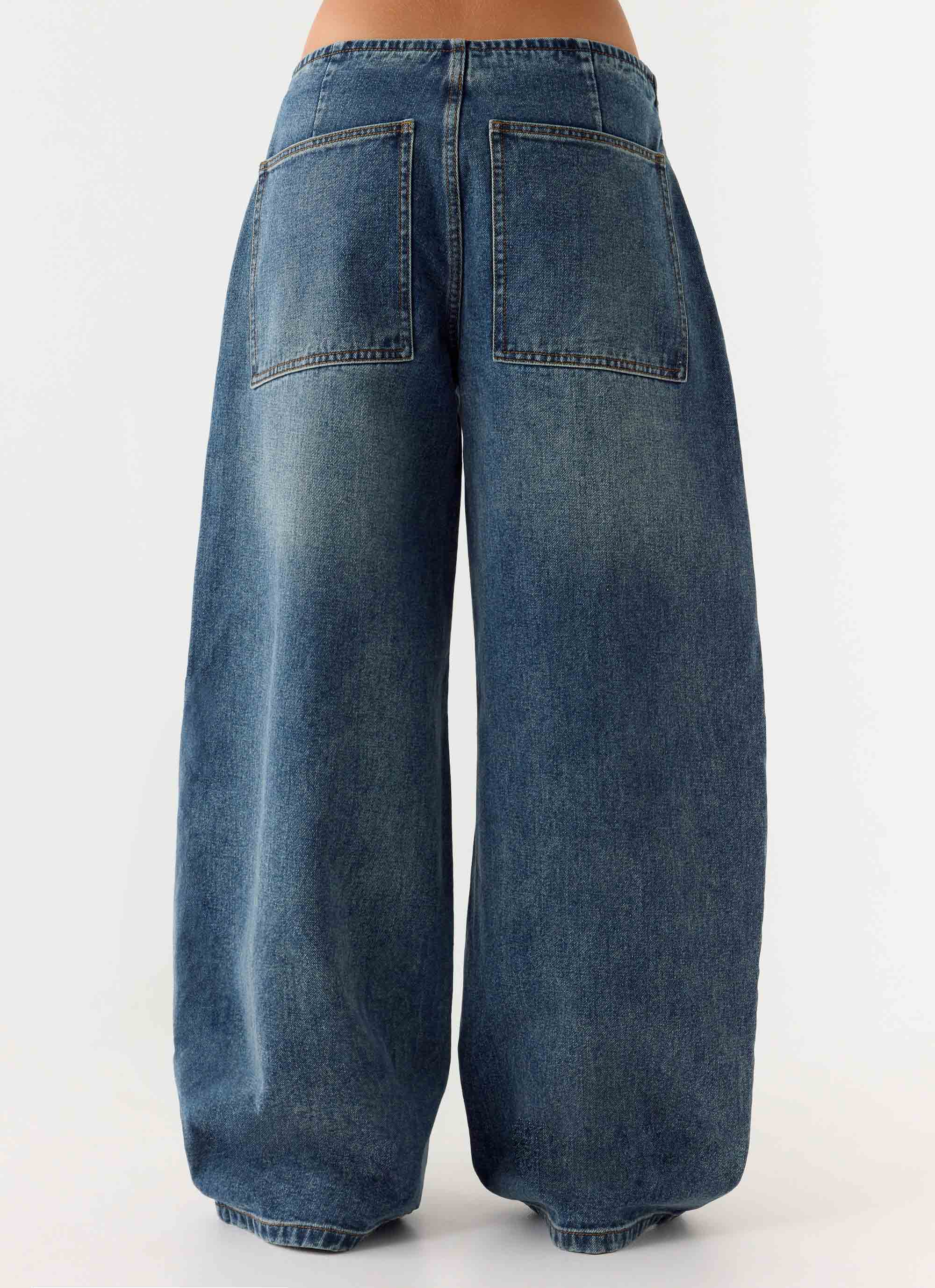 Seethal Low Rise Washed Denim Jeans Mid Wash Blue
