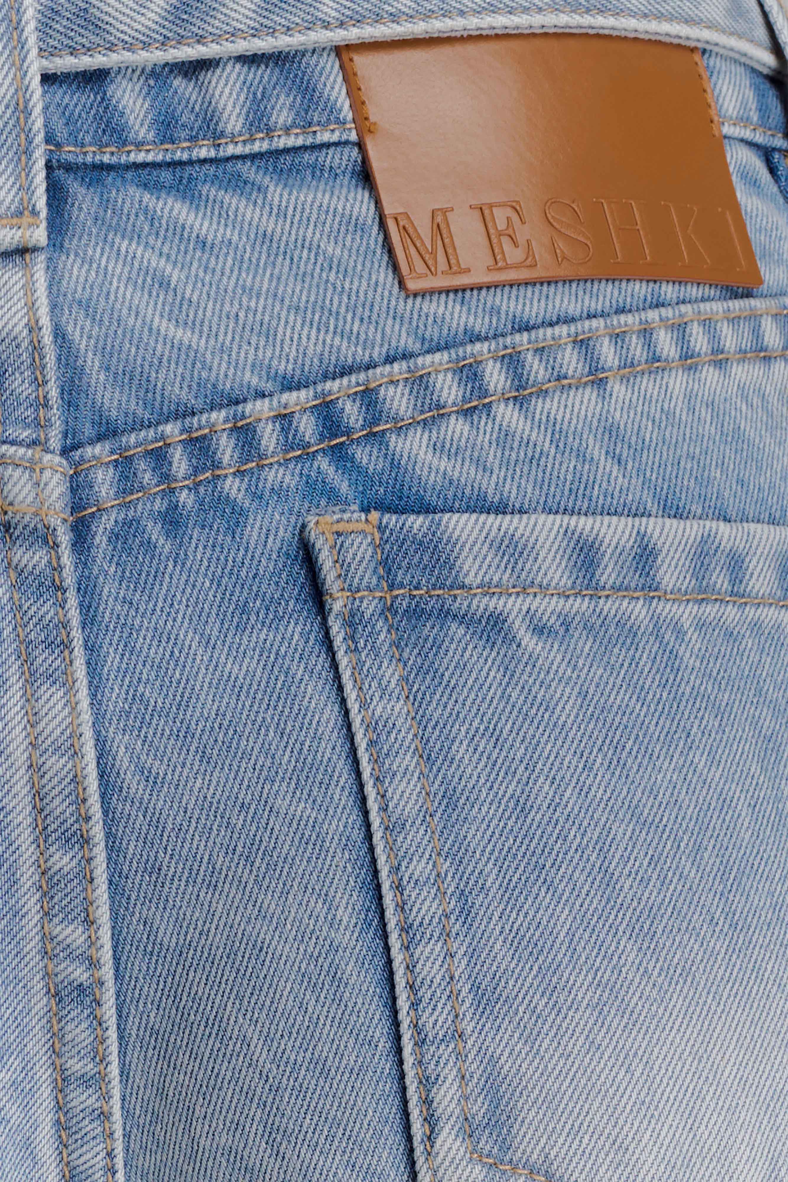 Perrie Mid Rise Straight Leg Tie Jeans Washed Light Blue