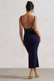 Addison Navy Cowl Neck Open Back Midi Dress With Lace
